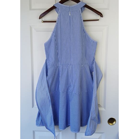 Parker Lauralie Combo Dress size 4 blue stripes halter fit & flare cotton lined - Picture 2 of 14